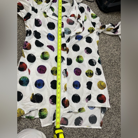 Kocan Multi color Stretchy Cotton Poplin Asymmetrical Hem Button Down Tunic S - Picture 11 of 12